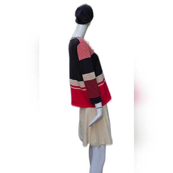 Alia Preppy Red, Black And Cream Striped Sweater,women's LG P, Cotton Blend. - Picture 4 of 11